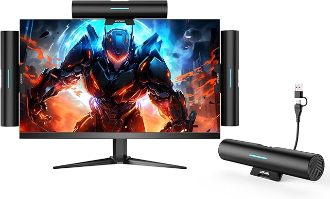 Computer Speakers for Desktop PC Monitor, USB or Type C Plug-in Soundbar, Clip-On Speaker, Wired Laptop Gaming Speakers with Volume Wheel & One-Touch Mute, Compatible with Mac Windows iPhone iPad