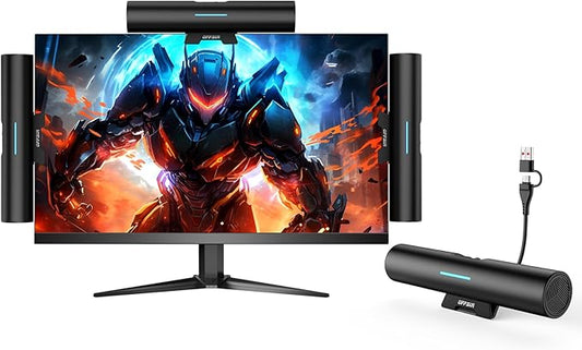 Computer Speakers for Desktop PC Monitor, USB or Type C Plug-in Soundbar, Clip-On Speaker, Wired Laptop Gaming Speakers with Volume Wheel & One-Touch Mute, Compatible with Mac Windows iPhone iPad