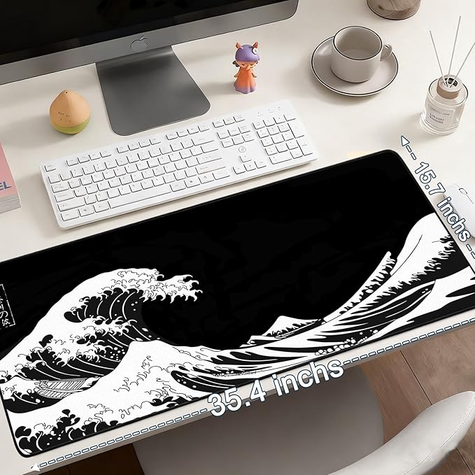 Mouse Pad Gaming - Desk Mat for Keyboard and Mouse - Japanese Sea Wave Large Mouse Pads for Desk, Desks Pad(35.4" X 15.7") with Non-Slip Base, Kanagawa Gaming Mousepad for Game, Office and Home