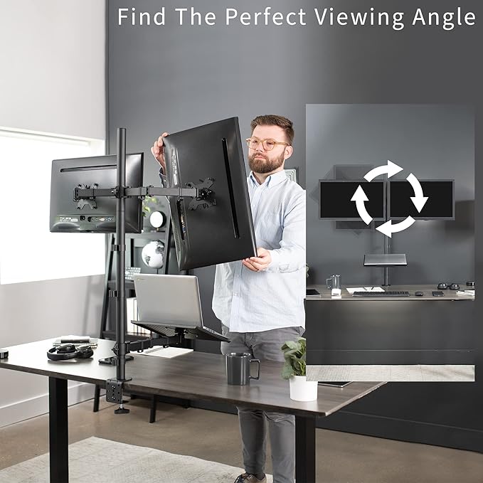 VIVO Laptop and Dual 13 to 27 inch LCD Monitor Stand up Desk Mount, Extra Tall Adjustable Stand, Fits Laptops up to 17 inches, Black, STAND-V012L