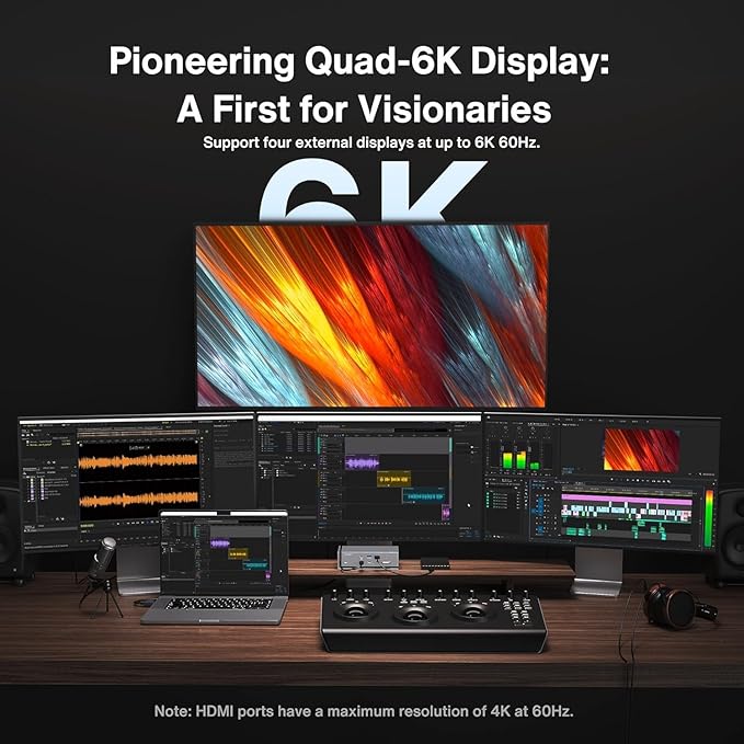 iVANKY FusionDock Max 1 Dual Thunderbolt 4 Chips, 20-in-1 Quad 6K@60Hz Monitor MacBook Docking Station, 40Gbps Dock for Mac M1/M2/M3 Pro/Max, 2HDMI 2.0, 96W PD, 10Gbps USB, 2.5 GbE