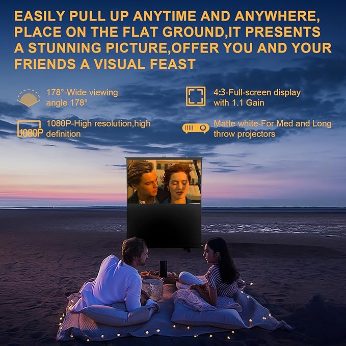 LIHONG Screen 80 inch 4:3 Manual Pull Up Projector Screen Floor Rising Standing Projector Screens 4K HD Indoor & Outdoor Projection Screen for Home Theater Movies,Classroom,Hotel,Office