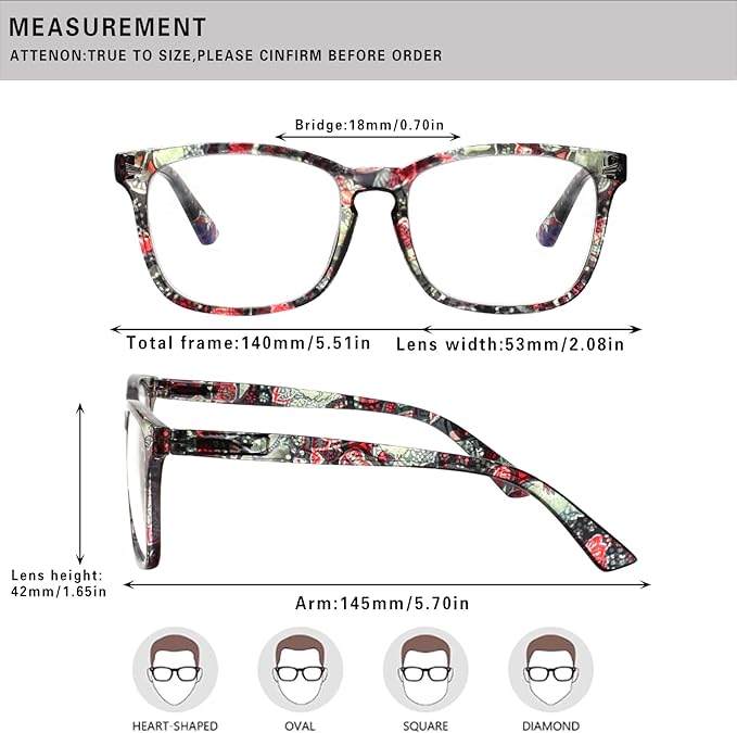 Henotin 4-Pack Blue Light Blocking Reading Glasses Women Men,Spring Hinge Computer Readers,Anti UV Ray Square Nerd Eyeglasses (Ladies Readers with Pattern Print, 2.25, Diopters)