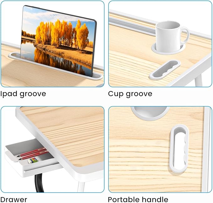 Laptop Bed Table with Storage & Cup Holder - Foldable Bed Table for Laptop, Portable Lap Desk Bed Tray for Breakfast in Bed, Writing, Reading, Working, Eating on Sofa or Floor