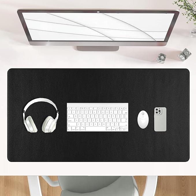 Black Leather Desk Mat Large Mouse Pad, Waterproof Desk Pad for Keyboard and Mouse, Non-Slip Computer Desk Protector, Smooth Mouse Movement Desk Mat for Home and Office(31.5"×15.7")