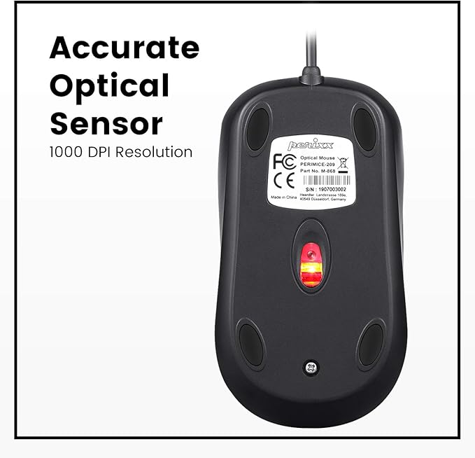 Perixx Perimice-209 P, Wired PS2 Mouse with 1000 DPI Resolution, Black, (10442)
