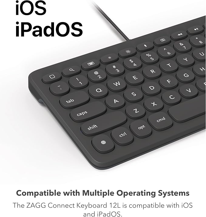 ZAGG Connect Keyboard - Compact 12-inch Lightning Wired Keyboard - Optimal for iOS and iPadOS Devices - Designed for Comfortable, Precise Typing - Perfect for School Supplies & Small Workspaces
