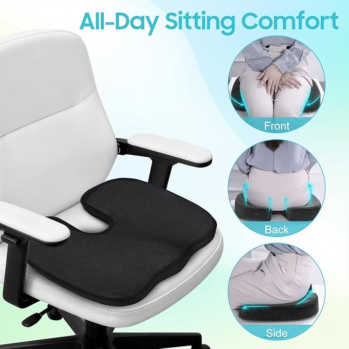 Gugxiom Lumbar Support Pillow, Memory Foam Seat Cushion, Office Chair Cushion and Back Support for Office Chair, Back Support Pillows with Adjustable Strap for Gaming Chair, Car Seat