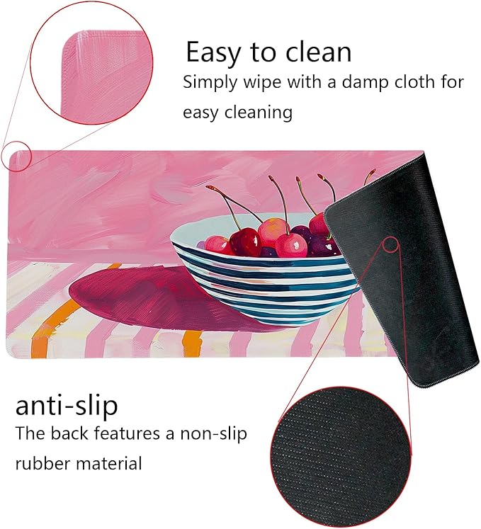 Pink Cherry Mouse Pads,Fun Girly Offices Decor Desk Mat,Pink Preppy Desk Mat,How Luck XL Large Mouse Pad,Fun Office Accessories Decor for Women Home Office Dorm 31.5x11.8Inch