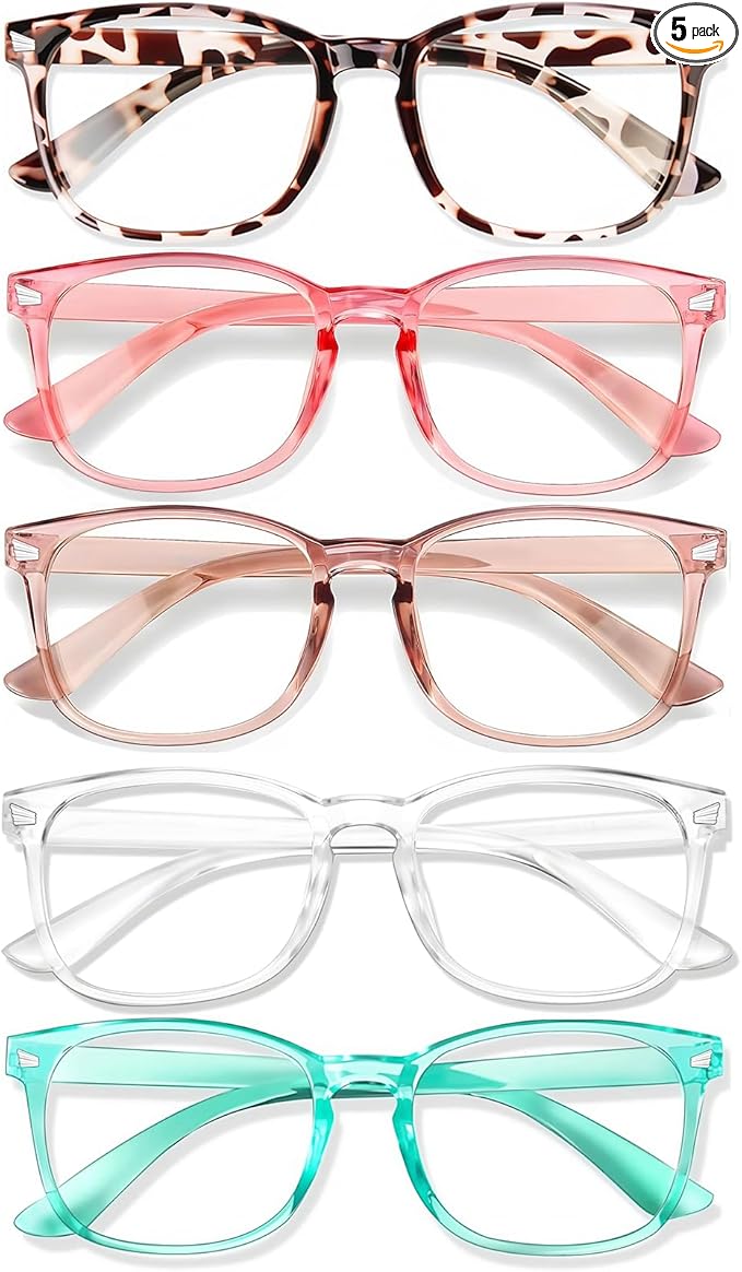 Blue Light Glasses for Woman Men | 99% Blue Light Blocking Glasses for Computer Gaming TV Phone Screen Square Frame | Anti Eyestrain & UV Glare Protection - 5 Pair