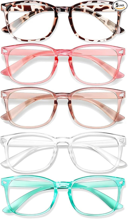 Blue Light Glasses for Woman Men | 99% Blue Light Blocking Glasses for Computer Gaming TV Phone Screen Square Frame | Anti Eyestrain & UV Glare Protection - 5 Pair