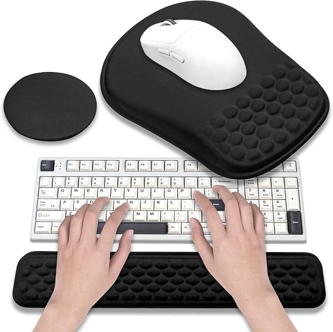 Black Wrist Rest for Keyboard and Mouse - Memory Foam Ergonomic Mouse Pad, Comfortable Arm Rest with Non-Slip Base for 60% 65% 75% Keyboard/Latop/Office/Home