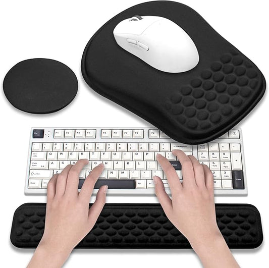 Black Wrist Rest for Keyboard and Mouse - Memory Foam Ergonomic Mouse Pad, Comfortable Arm Rest with Non-Slip Base for 60% 65% 75% Keyboard/Latop/Office/Home