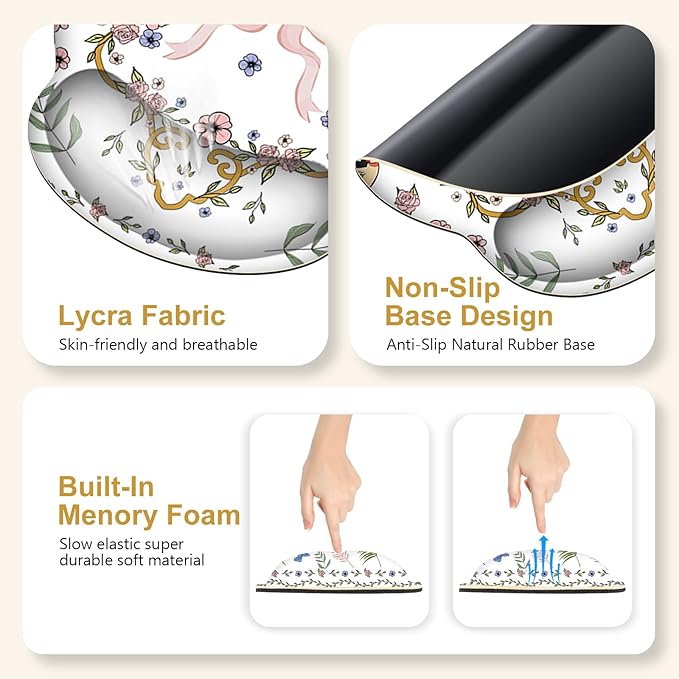 White Florals Mouse Pad, XXL Large Desk Mat Extended Nature Aesthetic Desk pad, 4 PCS Non-Slip Rubber Base Computer Big Mousepads for Work, Game, Office, Home Decor I Weeds Vintage Birds