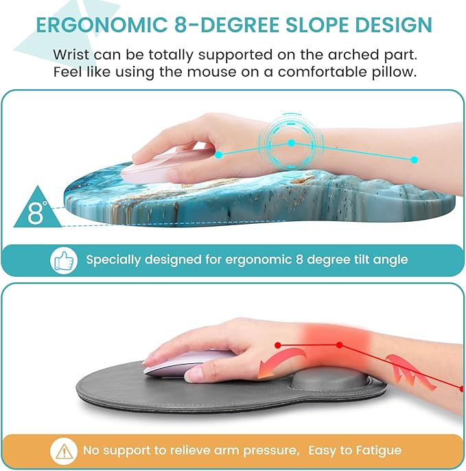 Desk Mat for Keyboard and Mouse, Large Mouse Pad with Wrist Rest and Keyboard Pad, 4PCS Carpal Tunnel Keyboard Wrist Support, Computer Mousepad for Laptop, Teal Blue Turquoise Marble
