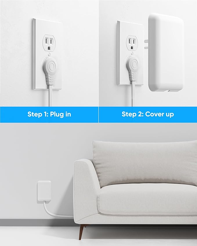 Flat Extension Cord with Outlet Cover, Olcorife Flat Plug Power Strip with 8 Outlets and 4 USB Ports, 2000 Joules Surge Protector, 3 FT Cord Hidden Outlet Extender for Tight Spaces