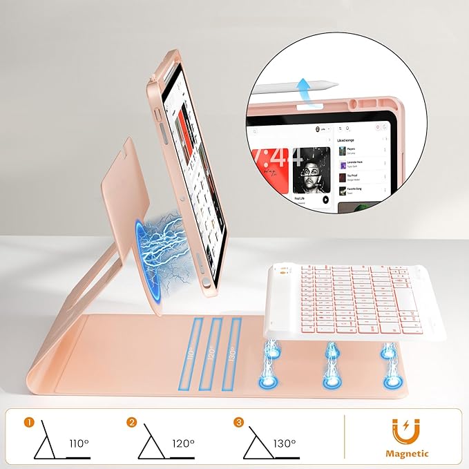 OYEEICE for iPad 6th Generation Case with Keyboard 9.7 inch - Detachable Backlit Keyboard, Upgraded Magnetic Cover with Pencil Holder for iPad Air 2nd Generation & iPad 6th/5th Gen - Pink