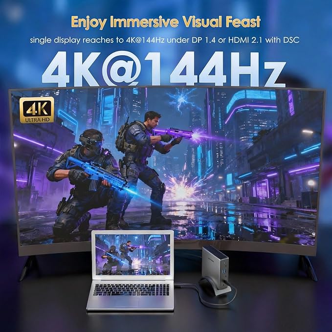 Laptop Docking Station,WAVLINK PD3.1 Docking Station 3 Monitors with 2*HDMI + DP,Single 4K@144Hz,140W PD Charge,USB-C 10Gb,USB-A 5Gb,Gigabit Ethernet,Audio/Mic for Windows System Computer