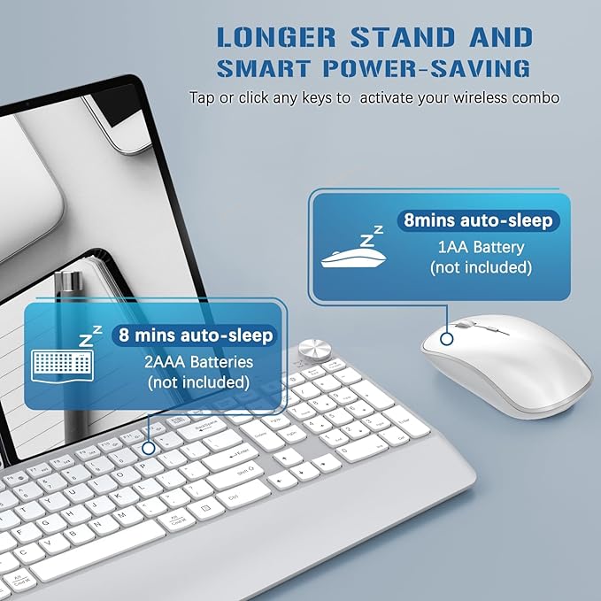 JOYACCESS Ergonomic Wireless Keyboard Mouse Combo, Full Size Wireless Keyboard Designed with Phone Holder and Wrist Rest,Volume Roller for Computer Mac PC Laptop-Silver