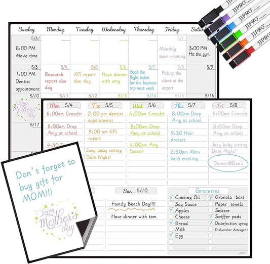 JJPRO Magnetic Dry Erase Monthly Calendar and Weekly Whiteboard for Fridge-Monthly Planner,Weekly Dry Erase Board for Refrigerators,One Bonus Notepad/to Do/Grocery List