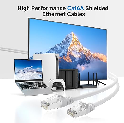 Cable Matters 10Gbps Snagless Long Shielded Cat 6A Ethernet Cable - 200ft, Cat 6A Cable, Cat6A Cord, Ethernet Cord, White