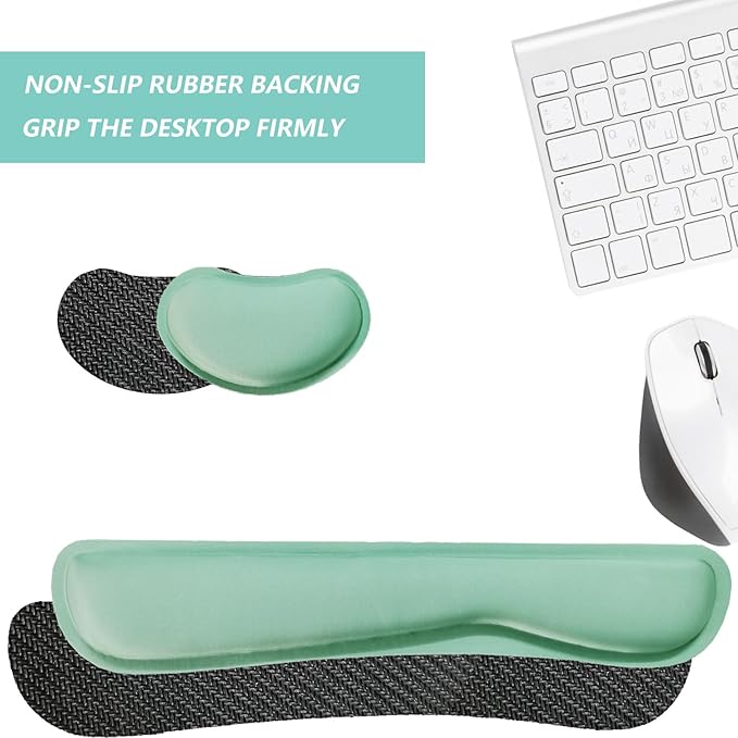 Keyboard Wrist Rest Mouse Wrist Support Set, Memory Foam Wrist Rest Pad for Computer Laptop Keyboard Mouse, Ergonomic Wrist Cushion Support for Typing Pain Relief, Gaming Home Office, Green