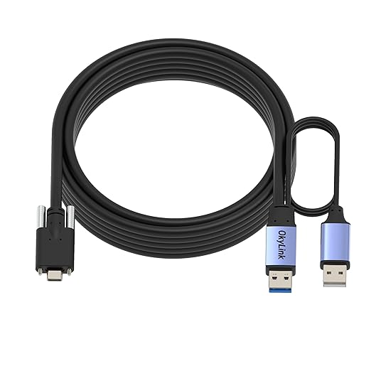 OkyLink 15ft (5M) USB 3.0/3.2/Gen 1 to Type-C Cable with 2 Screw Lock - 5Gbps A Male to C Male Data Cord, Industrial Grade USB A to C Extension