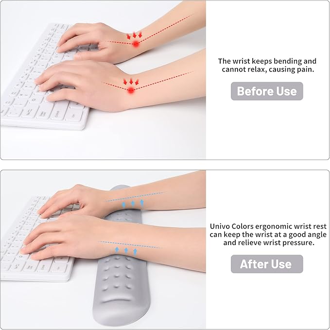 Univo Colors Gray Superfine Memory Foam Keyboard Wrist Rest Soft Gel Ergonomic Wrist Support Pad for Computer, Laptop, Office, Gaming, Typing