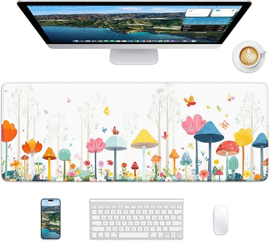 Floral Mouse Pad, 31.5 x 11.8 Large Desk Mat with Stitched Edges & Non-Slip Base, Mousepad for Office, Home, Work, Spring Flower