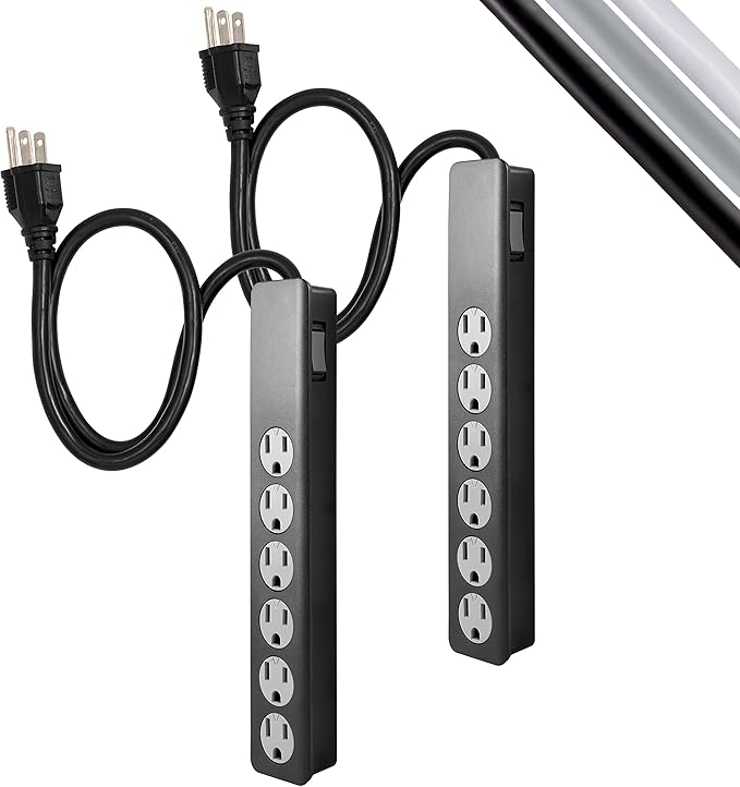 GE 6-Outlet Surge Protector, 2 Pack, 2 Ft Extension Cord, Power Strip, 450 Joules, Heavy Duty Plug, Twist-to-Close Safety Covers, UL Listed, Black, 54626