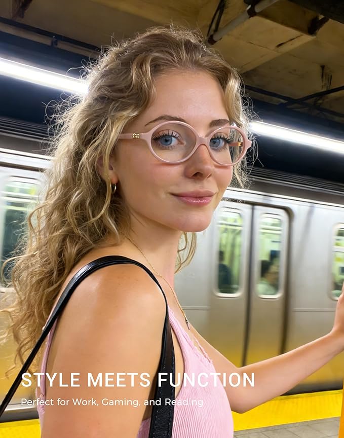 Slocyclub Fashion Oval Blue Light Blocking Glasses for Women Men Vintage Oval Small Frame Eyeglasses Retro Glasses, Pink