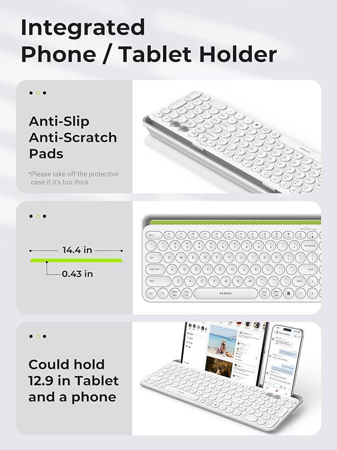 seenda Bluetooth Keyboard and Mouse for iPad, CTU-301 Wireless Multi-Device Connection Bluetooth+2.4G Keyboard Mouse Combo with Tablet Holder for iPad/MacBook/Windows, iOS/Andriod/Phone, White