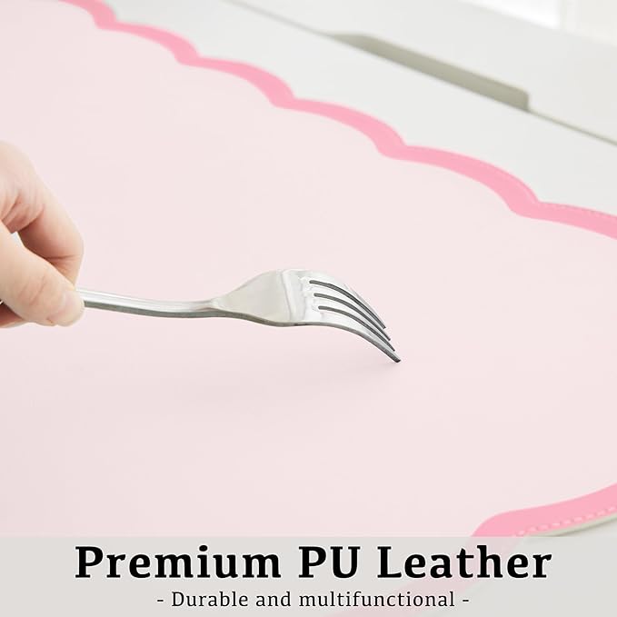 Scalloped Desk Mat, 31.5" x 15.7" Large Cute Pink Girls Women Aesthetic Desk Accessories, PU Leather Computer Laptop Desk Mat Mouse Keyboard Pad, Desk Writing Makeup Mat for Vanity/Work/Home Decor