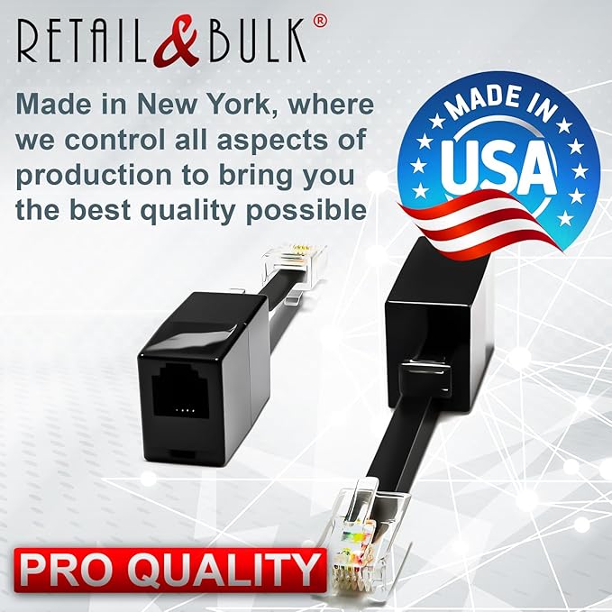 1-Pack RJ11 to RJ45 Adapter Phone Line to Ethernet – RJ11 Female to RJ45 Male for Landline, Fax, DSL Modem Connection (Black, Made in USA)
