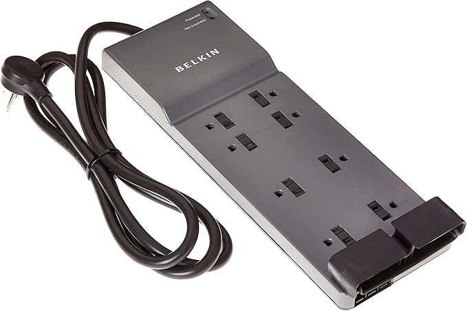 Belkin 8-Outlet Power Strip Surge Protector w/Flat Plug, 6ft Cord – Ideal for Computers, Home Theatre, Appliances, Office Equipment (3,550 Joules) - (Pack of 3)