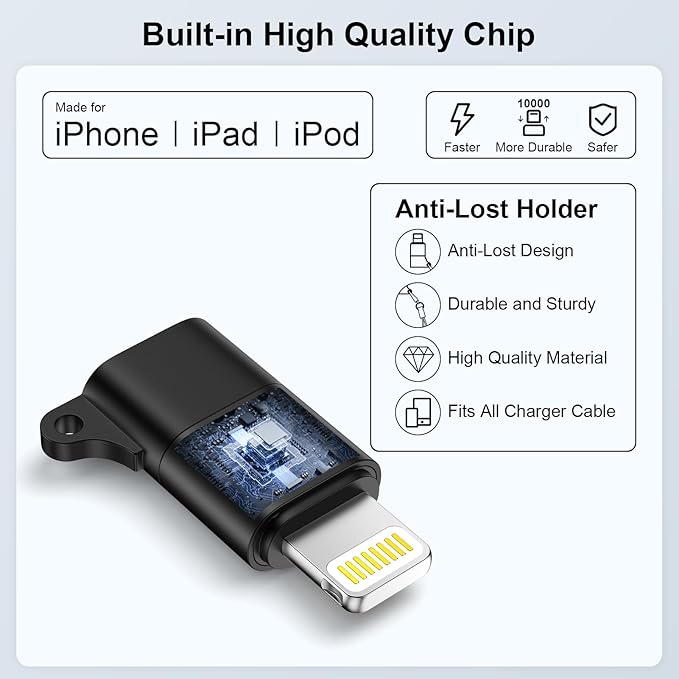 2 Pack USB C to Lightning Adapter [Apple MFi Certified] for iPhone 14 13 12 11 X XR XS 8 7 6 5 iPad AirPods,Lightning to USB Type C Adapter Cable Adaptor PD Fast Charging & Data Sync,NOT for Audio/OTG