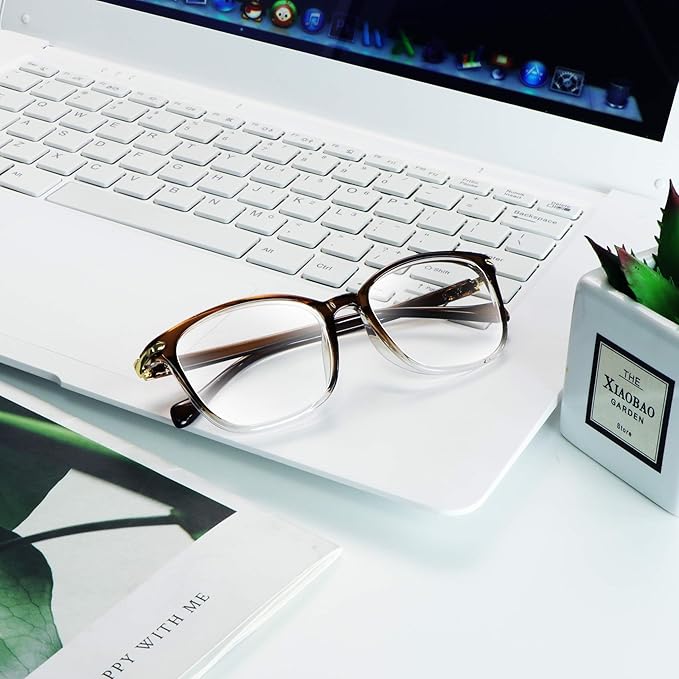 VisionGlobal Blue Light Blocking Glasses for Women Men, Stylish Square Frame(Clear Brown,No Magnification)