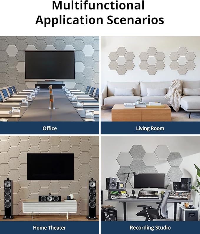 12 Pack Acoustic Panels Sound Absorbing, Self Adhesive Sound Proof Panels, Hexagon High Density Sound Deadening Panels, 12"X10"X0.4" Wall Decor for Bedroom,Home,Studio,Office(Gray)