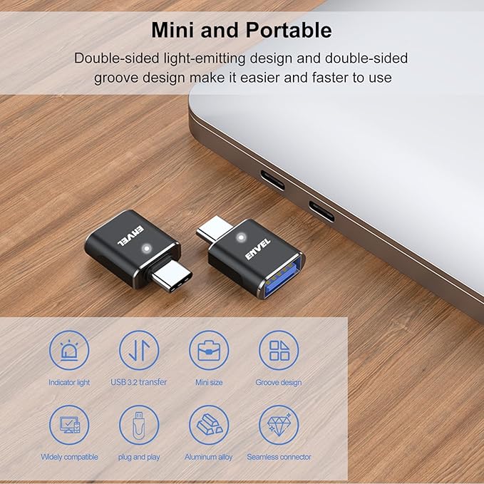 ENVEL 𝟒𝐏𝐚𝐜𝐤 𝐔𝐩𝐠𝐫𝐚𝐝𝐞𝐝 USB C to USB Adapter, 10 Gbps Type-C Male to USB3 Female OTG Converter, Compatible with Apple iWatch iPhone 17 16 15 Galaxy S24 iPad Air 4 5 Mini 6