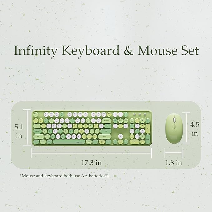 x UBOTIE Colorful Wireless Keyboard and Mouse Combo, Full-Sized Office Keyboard with Typewriter Flexible Keys, 2.4GHz Dropout-Free Connection, Optical Mouse for PC Laptop(Green Colorful)