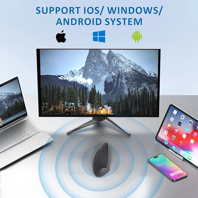 Left Handed Mouse, 2.4G Wireless Left Handed Ergonomic Mouse with 800/1200/1600 Adjustable DPI, 6 Buttons Wireless Vertical Mouse for MacBook/Laptop/PC/Desktop-Black