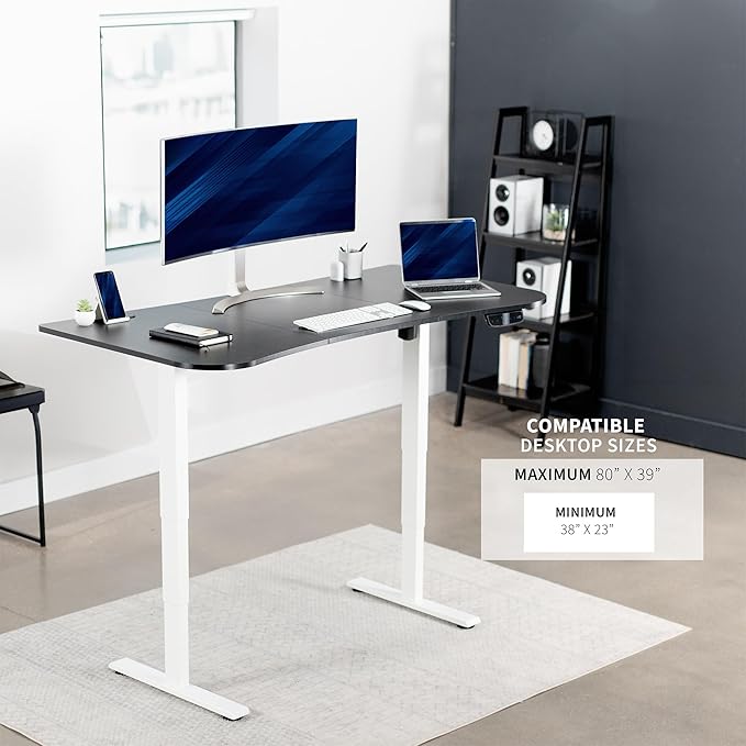 VIVO Electric Stand Up Desk Frame Workstation with Memory Touch Pad, Single Motor Ergonomic Standing Height Adjustable Base, White, DESK-V102EW