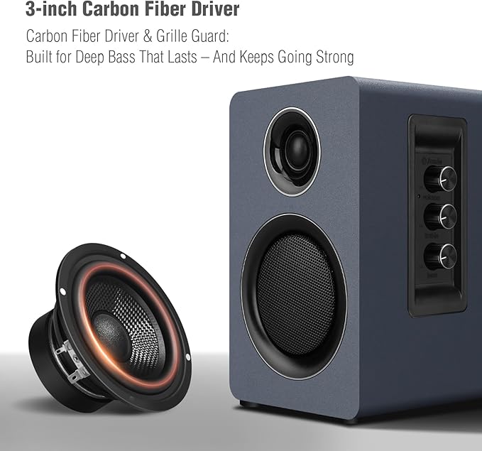 Computer Speakers for Desktop PC, Active Bookshelf Speaker with 3‘’ Carbon Fiber Woofer and Silk Film Tweeter ,Supports Bluetooth 5.3, USB-C, AUX/RCA Input for Record Player TV - Gray Stereo Set