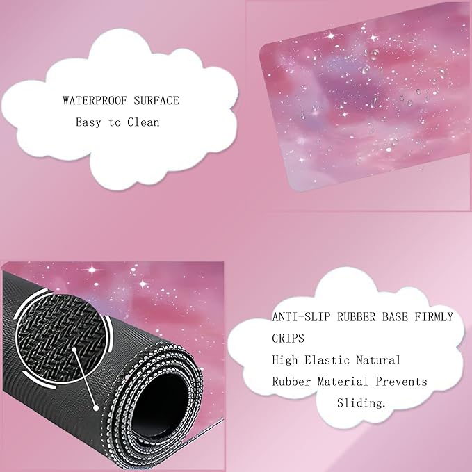 Cloud Mouse Pad Keyboard Wrist Rest 4PCS Galaxy Space Extended Large Desk Mat Pad Set Memory Foam Non-Slip Ergonomic Gaming Mouse Pad Wrist Support for Computer Laptop Home Office Cute Pink Stars
