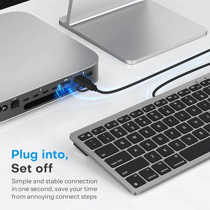 OMOTON Wired Keyboard for Mac Devices ONLY with Dual Interface, Comfortable Typing Angle & Stable Connection, Compatible with MacBook, iMac, Mac mini, PC-Grey