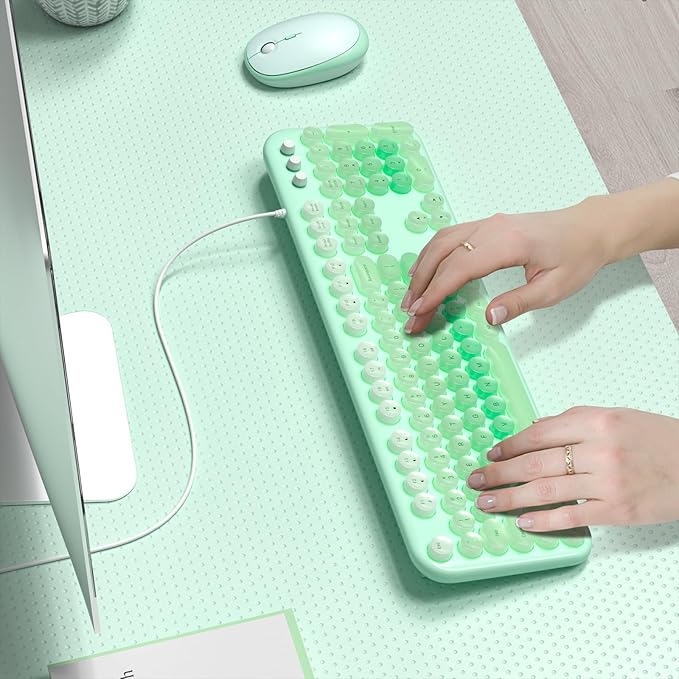 Wired Keyboard with Backlit, Light Up Computer Keyboards with Multimedia Keys, Full Size Wired Keyboard With Illuminated LED, Plug and Play, Anti-Wear Letters for Laptop, Desktop- Green Colorful