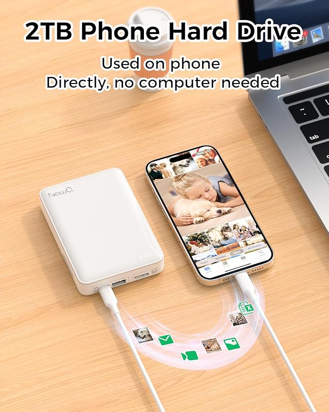 NEWQ Hard Drive for Phone & Computer: USB Flash Storage Device Photo Memory Stick for iPhone, iPad, MacBook Compatible with Apple iOS & Android Cellphone Backup Pictures, Videos, Etc (2, TB)