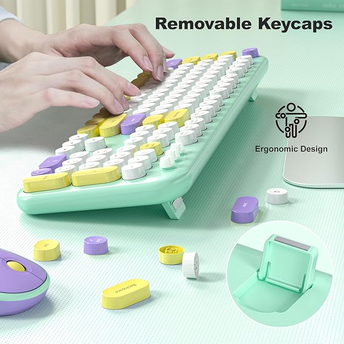 MOFII Wireless Keyboard and Mouse Combo - Pale Mint Full Sized Plug and Play Colorful Computer Keyboards - 104 Keys Round Keycap USB 2.4G Cute Keyboard for Windows/Laptop/Mac/Desktop/PC