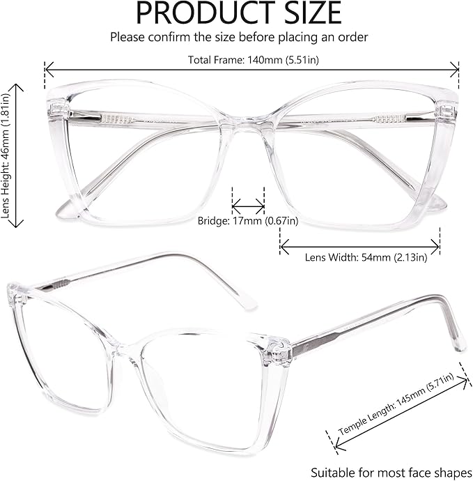 2 Pack Blue Light Blocking Glasses for Women, Oversized Trendy Cat Eye Computer Gaming Glasses Anti Glare & UV Glare RF6204 (Clear + Leopard Cateye Frame)