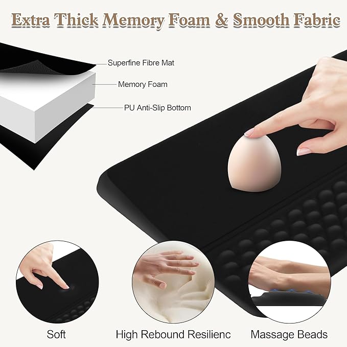 HONGZHONG Keyboard Stand with Wrist Rest, Extra Large Computer Wrist Support Pad, Comfy Ergonomic Keyboard Riser Holder for Relieve Hand Pain, Black (Point Type)